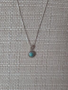 Sterling Silver 925 Southwest Turquoise Pendant Necklace - Blue Green